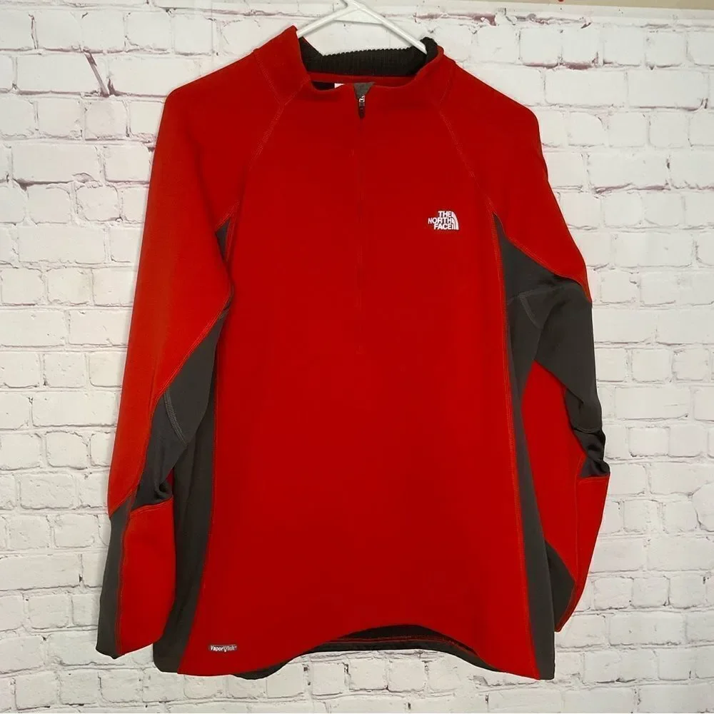 North Face Mens Pullover L Flight Series Vaporwick 1/4 Zip Base Layer Shirt Red.